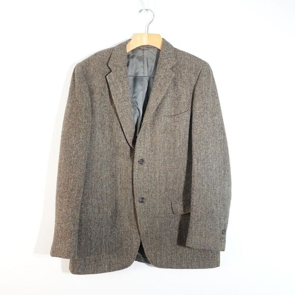 Vintage HARRIS TWEED Sport Coat Blazer Mens 42 M Brown...